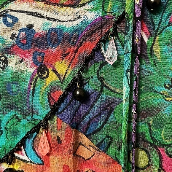 Vintage unique CAROL Little asymmetric multi print ruffle and beaded top. Size 4 - Picture 10 of 14